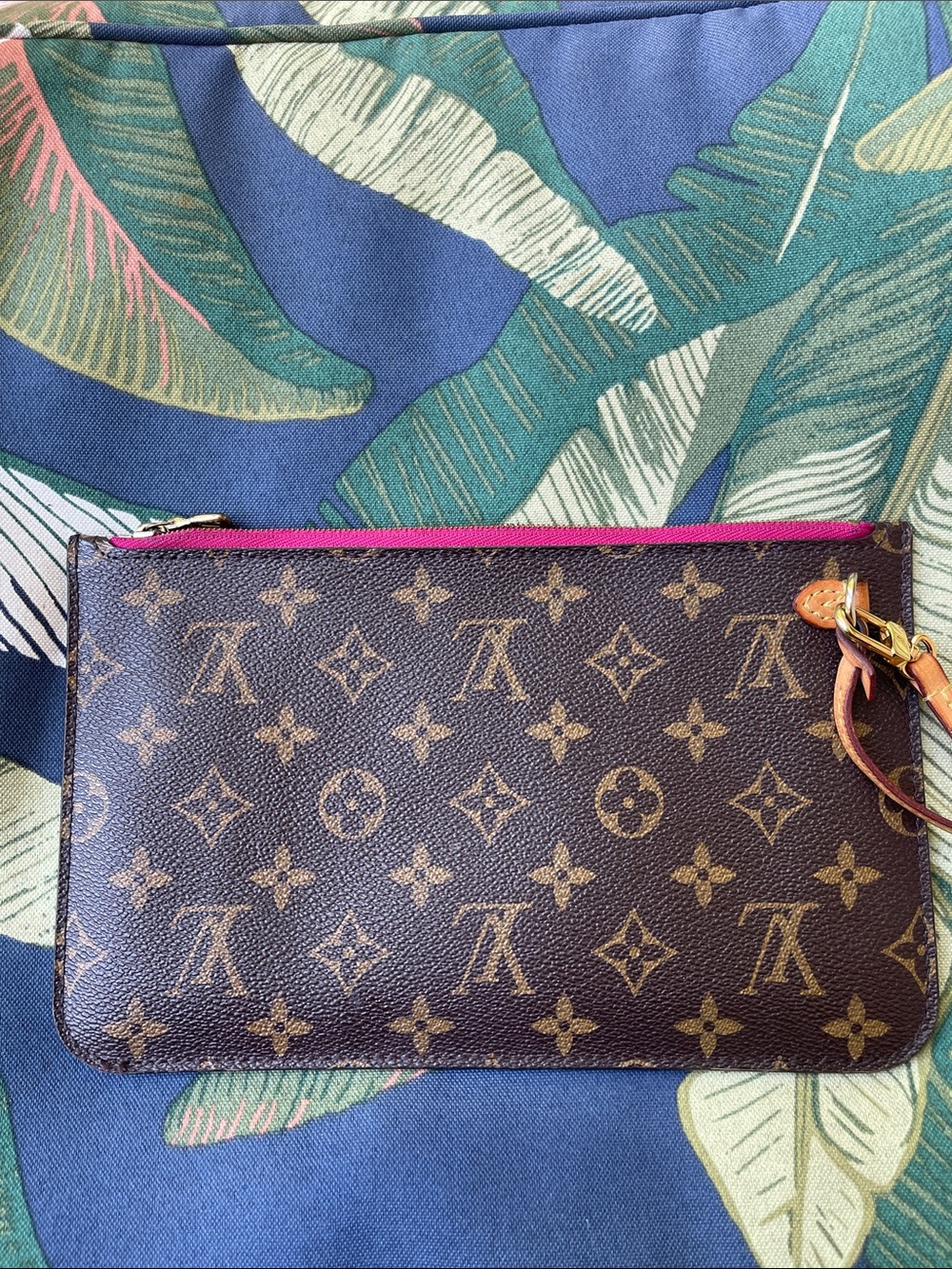 Louis Vuitton Monogram Canvas Wristlet with Pink Trim